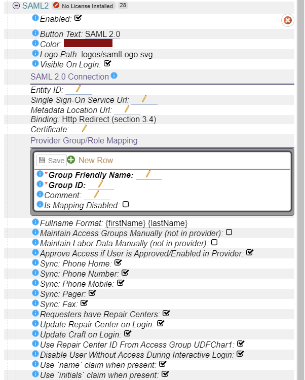 SAML Provider Group or Role Mapping Menu
